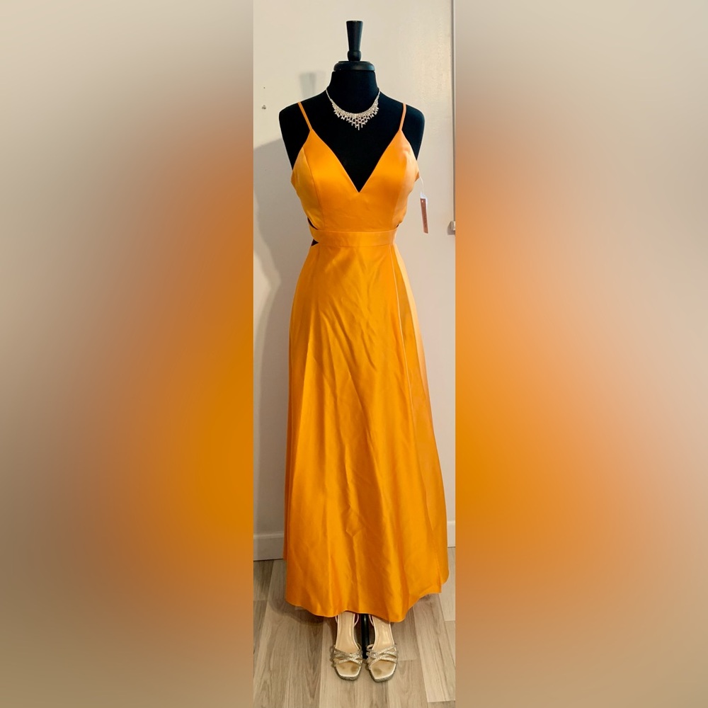 Prom gown a-line Maxi Dress cut out formal dress wedding guest dress tangerine